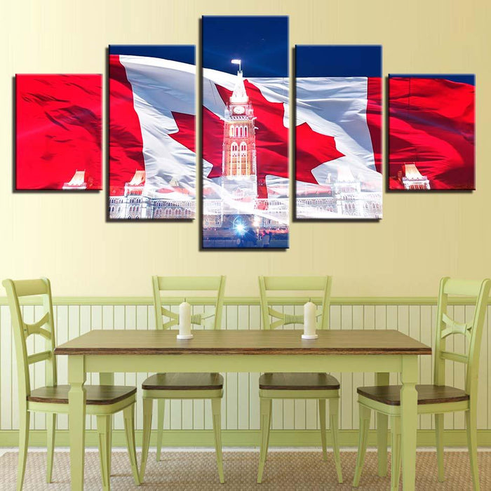 Canadian Flag Scenery 5 Piece HD Multi Panel Canvas Wall Art Frame