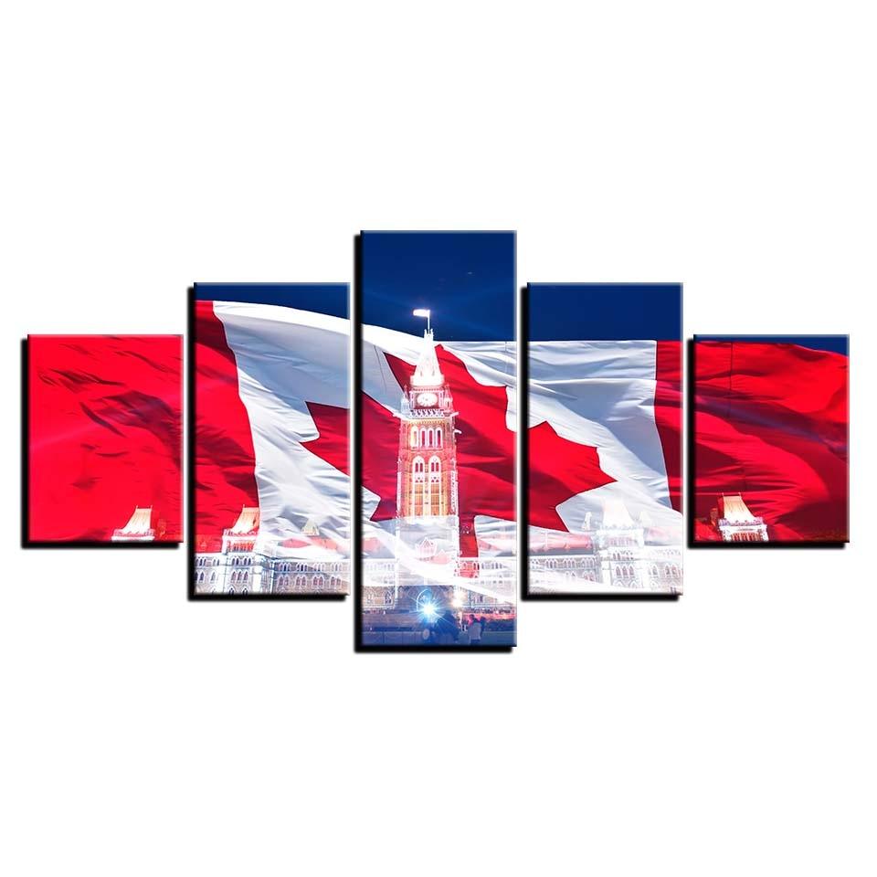 Canadian Flag Scenery 5 Piece HD Multi Panel Canvas Wall Art Frame - Original Frame