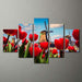 Windmill Red Roses 5 Piece HD Multi Panel Canvas Wall Art Frame - Original Frame