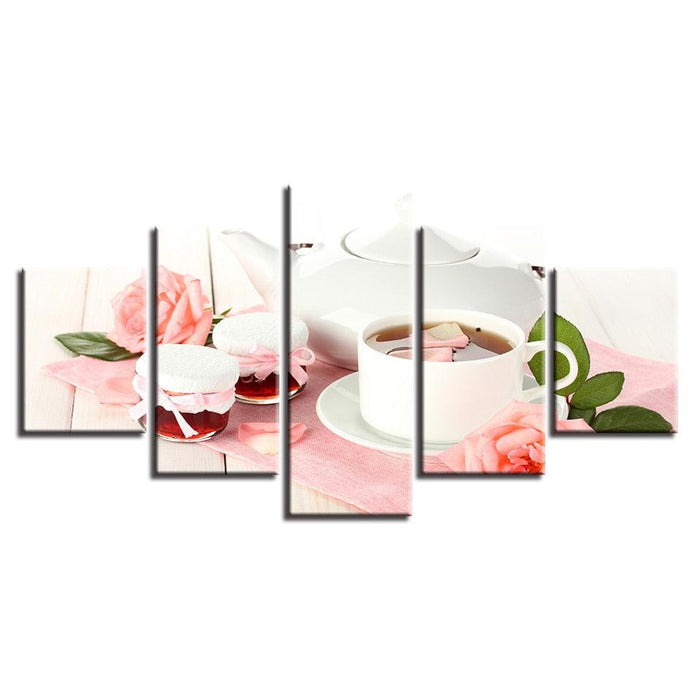 Pink Rose Tea 5 Piece HD Multi Panel Canvas Wall Art - Original Frame