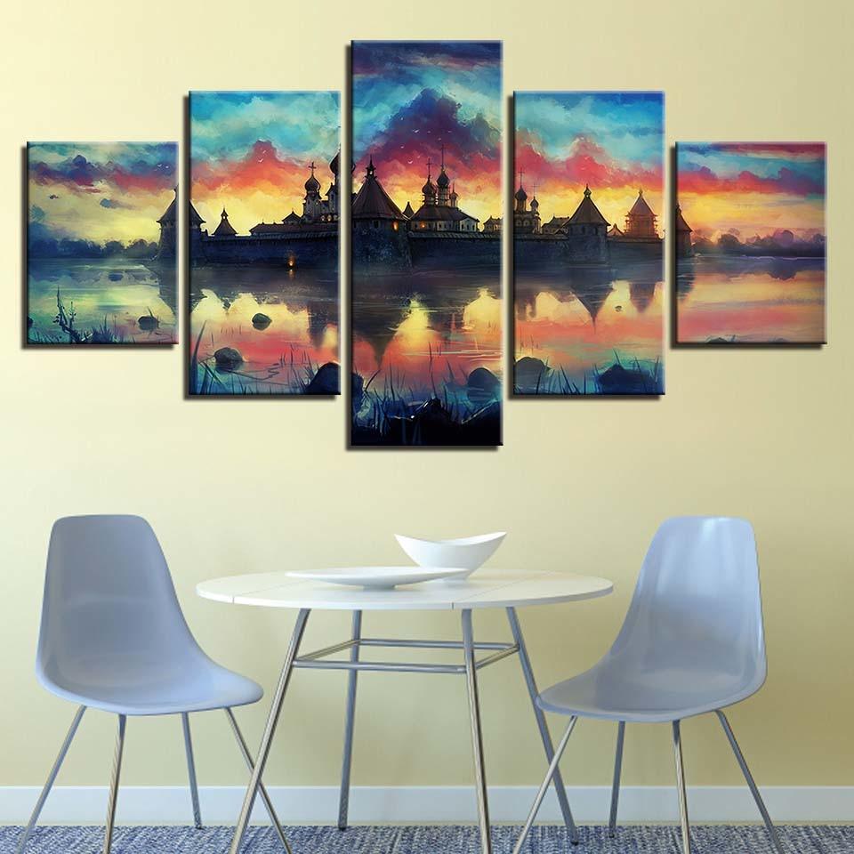 Abstract Castle 5 Piece HD Multi Panel Canvas Wall Art Frame - Original Frame