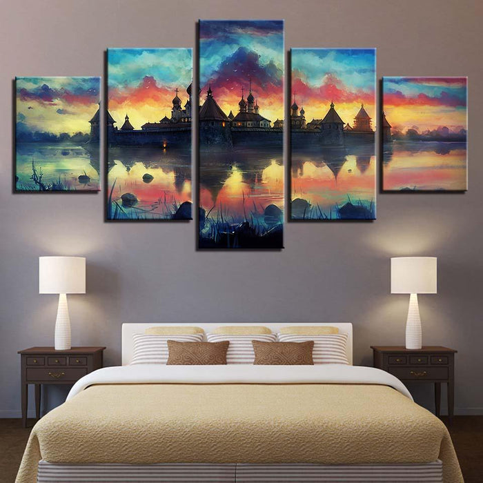 Abstract Castle 5 Piece HD Multi Panel Canvas Wall Art Frame