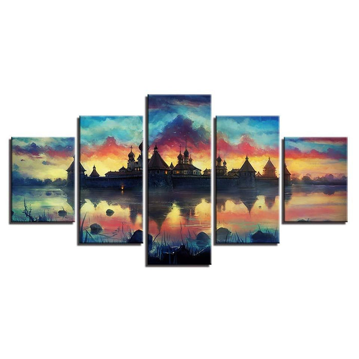 Abstract Castle 5 Piece HD Multi Panel Canvas Wall Art Frame - Original Frame