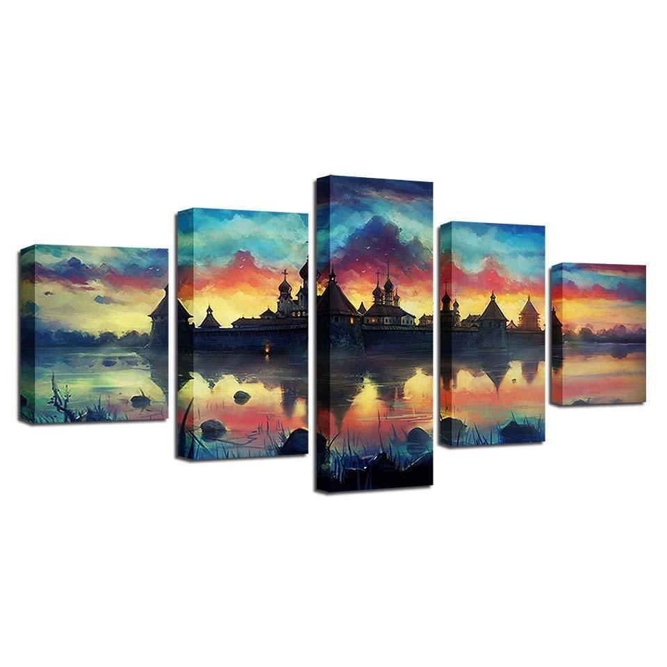 Abstract Castle 5 Piece HD Multi Panel Canvas Wall Art Frame - Original Frame