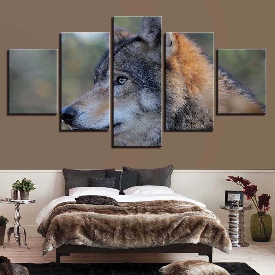 Wolf Animal Frame 5 Piece HD Multi Panel Canvas Wall Art Frame - Original Frame