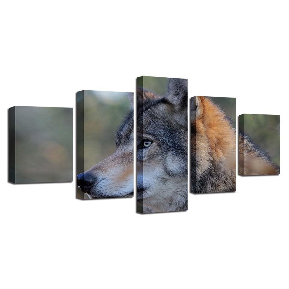 Wolf Animal Frame 5 Piece HD Multi Panel Canvas Wall Art Frame - Original Frame