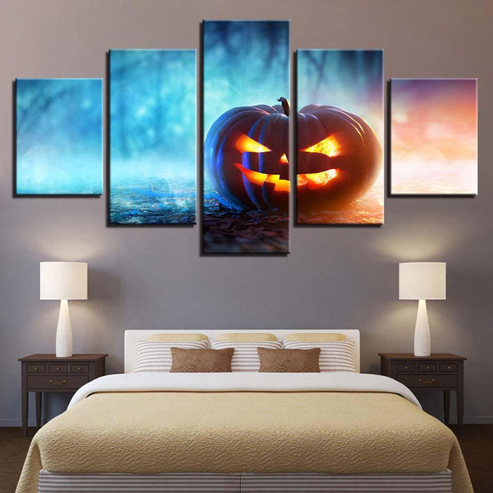 Carved Pumpkin 5 Piece HD Multi Panel Canvas Wall Art Frame