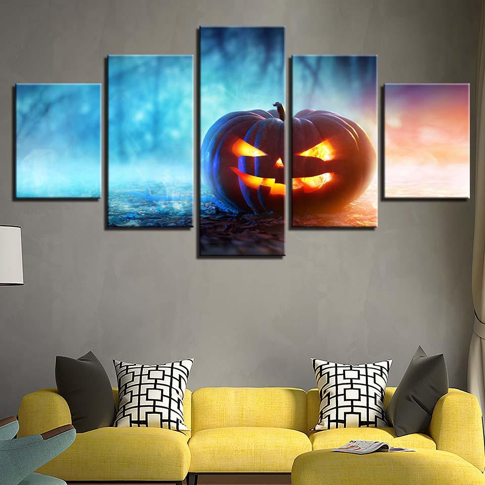 Carved Pumpkin 5 Piece HD Multi Panel Canvas Wall Art Frame - Original Frame