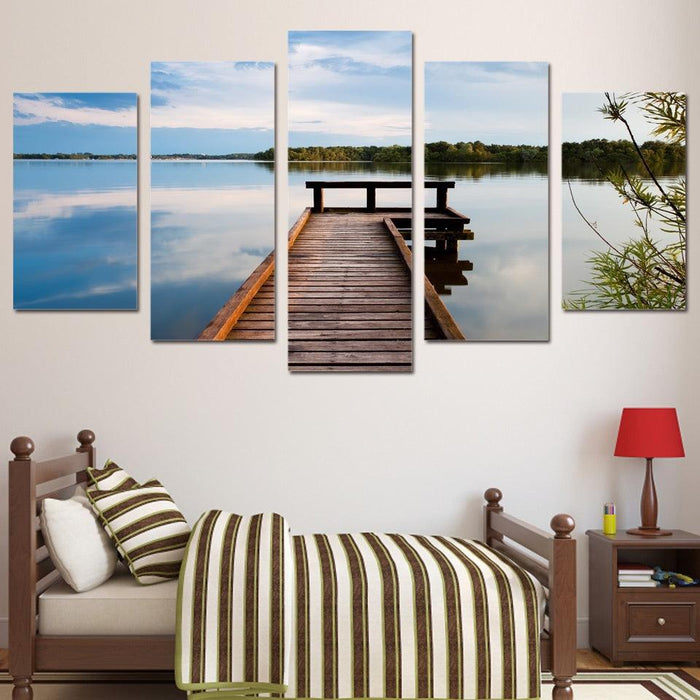 Blue Sky White Cloud 5 Piece HD Multi Panel Canvas Wall Art Frame - Original Frame