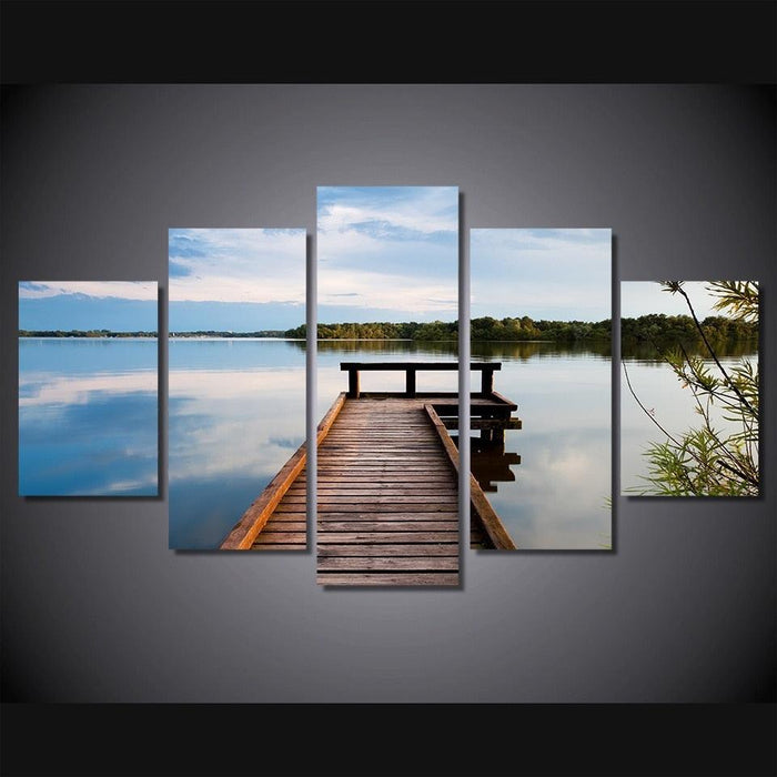 Blue Sky White Cloud 5 Piece HD Multi Panel Canvas Wall Art Frame - Original Frame