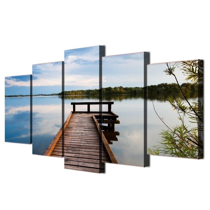 Blue Sky White Cloud 5 Piece HD Multi Panel Canvas Wall Art Frame - Original Frame