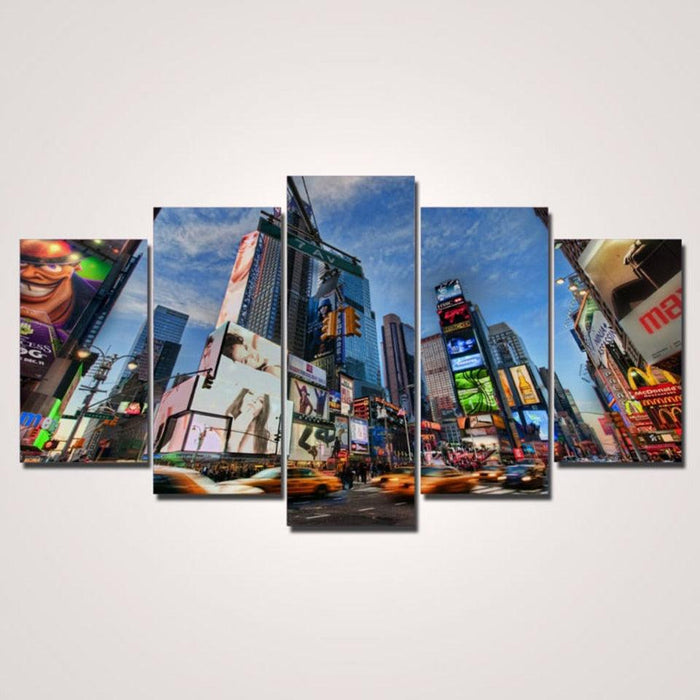 Time Square 5 Piece HD Multi Panel Canvas Wall Art Frame