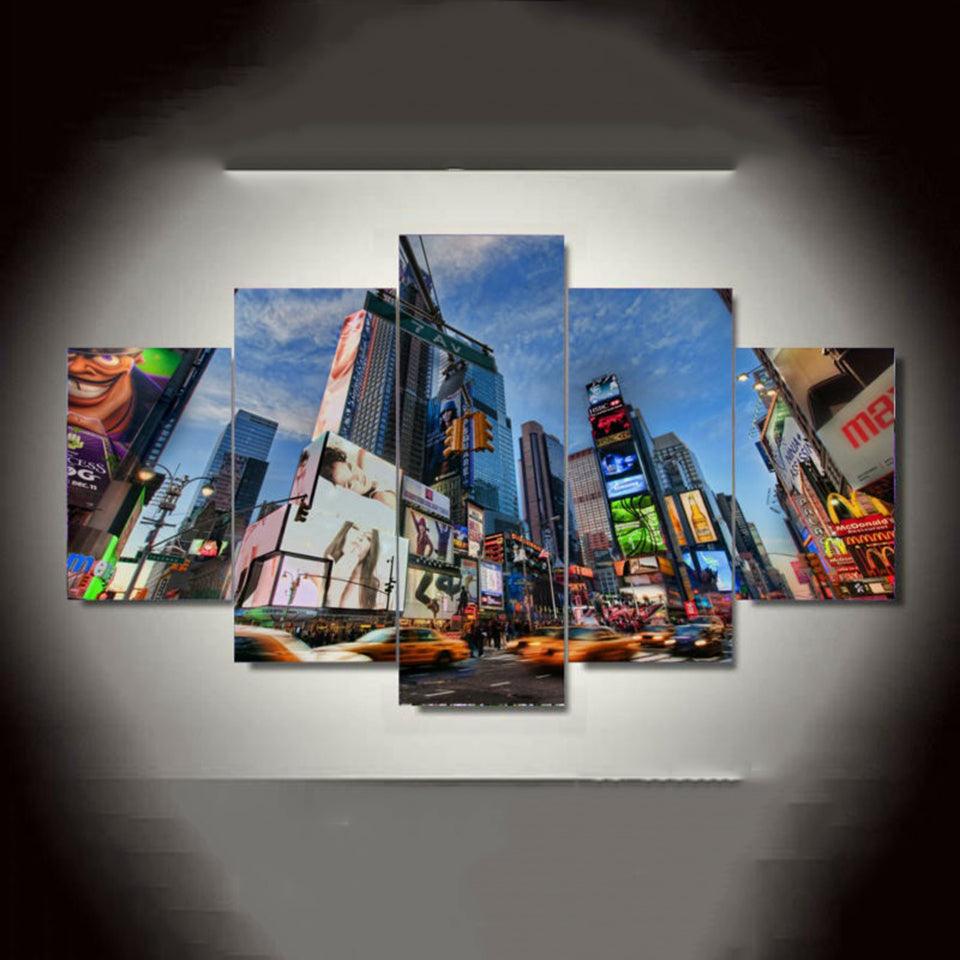 Time Square 5 Piece HD Multi Panel Canvas Wall Art Frame - Original Frame