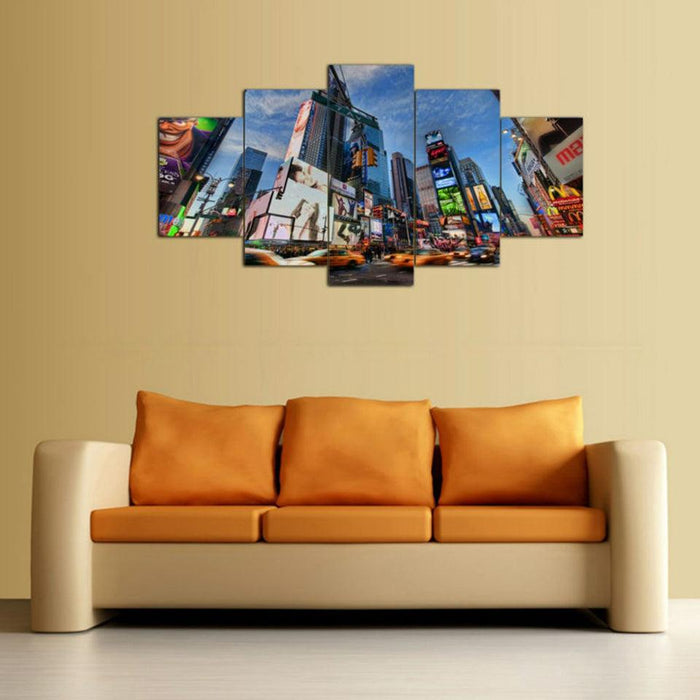 Time Square 5 Piece HD Multi Panel Canvas Wall Art Frame