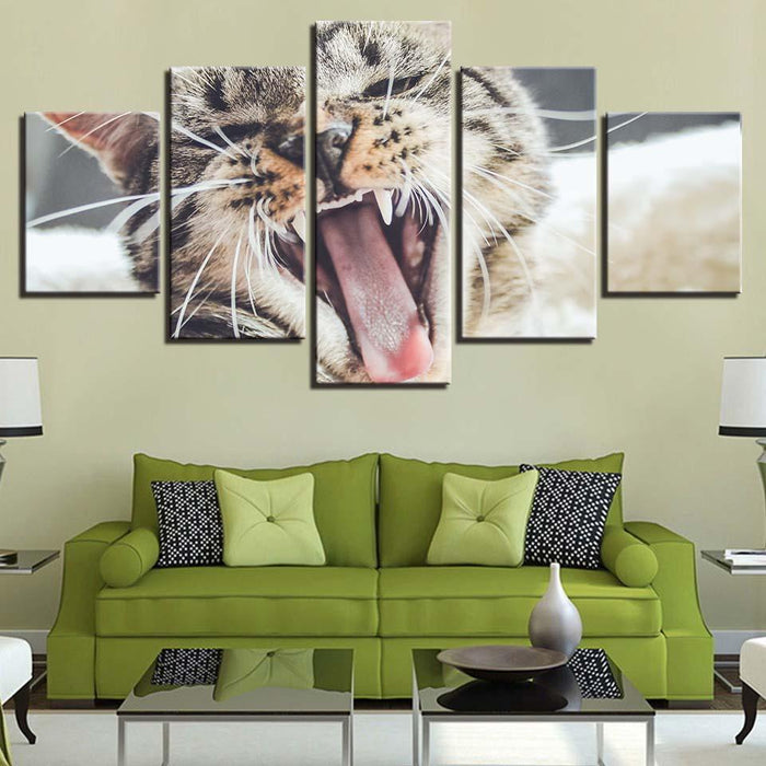 Yawning Cat 5 Piece HD Multi Panel Canvas Wall Art Frame - Original Frame