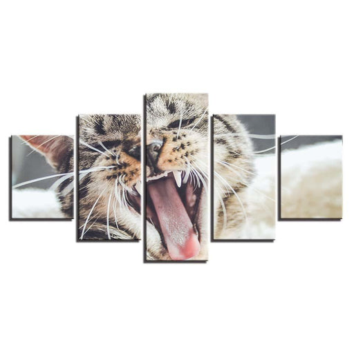 Yawning Cat 5 Piece HD Multi Panel Canvas Wall Art Frame - Original Frame