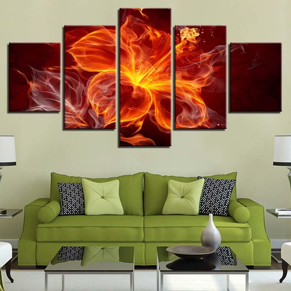 Flame Flower 5 Piece HD Multi Panel Canvas Wall Art Frame - Original Frame