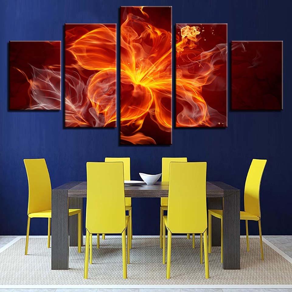 Flame Flower 5 Piece HD Multi Panel Canvas Wall Art Frame - Original Frame