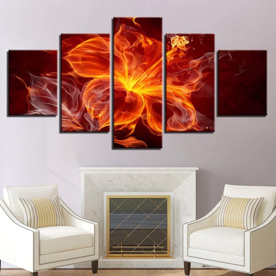 Flame Flower 5 Piece HD Multi Panel Canvas Wall Art Frame – Original Frame