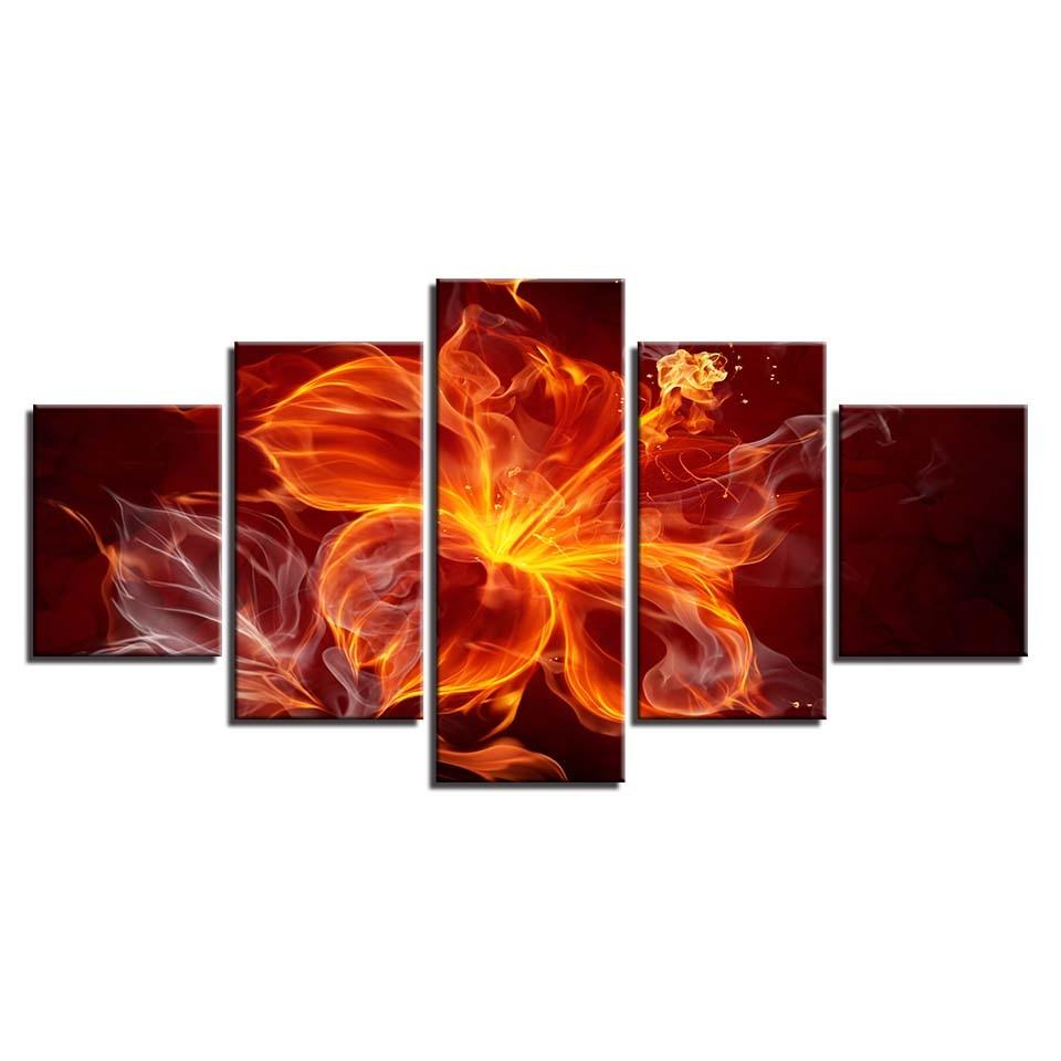 Flame Flower 5 Piece HD Multi Panel Canvas Wall Art Frame - Original Frame