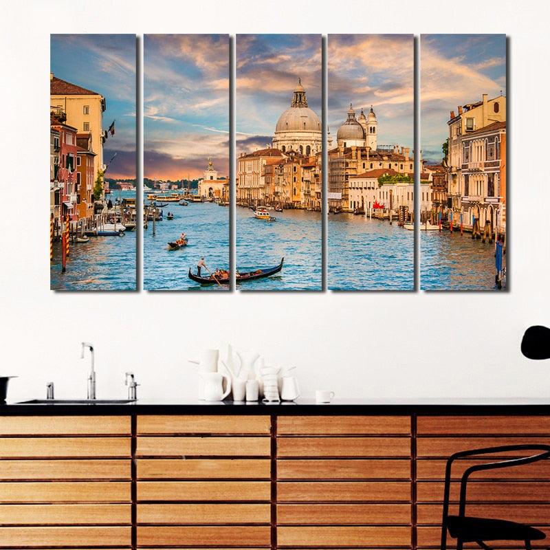 City of Venice 5 Piece HD Multi Panel Canvas Wall Art Frame - Original Frame