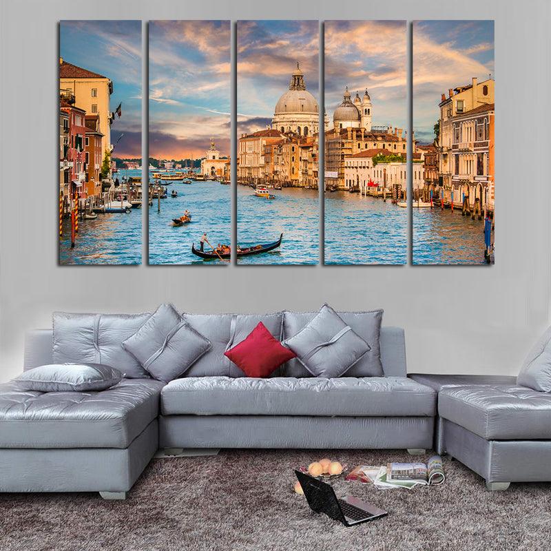 City of Venice 5 Piece HD Multi Panel Canvas Wall Art Frame - Original Frame
