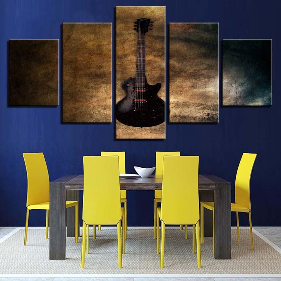 The Rustic Guitar 5 Piece HD Multi Panel Canvas Wall Art Frame - Original Frame