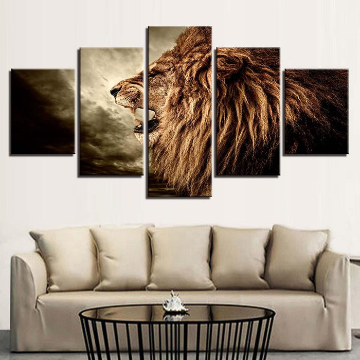 Lion Wild Animal Frame 5 Piece HD Multi Panel Canvas Wall Art Frame - Original Frame