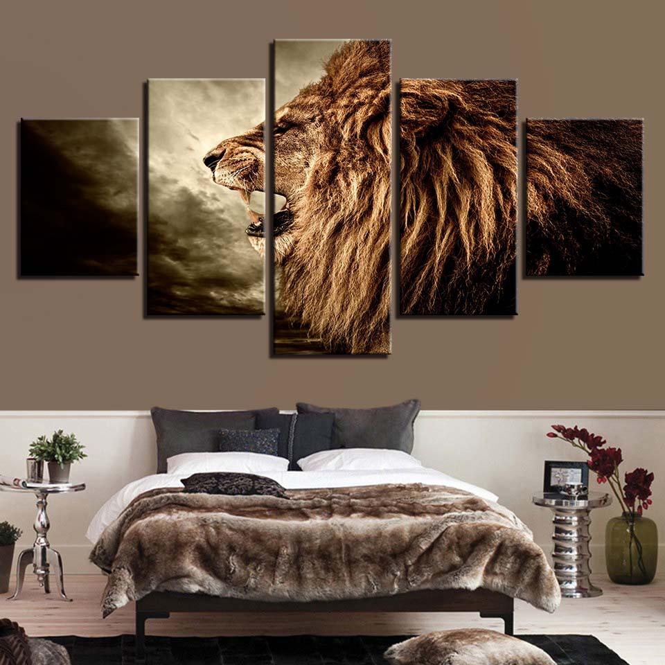 Lion Wild Animal Frame 5 Piece HD Multi Panel Canvas Wall Art Frame - Original Frame