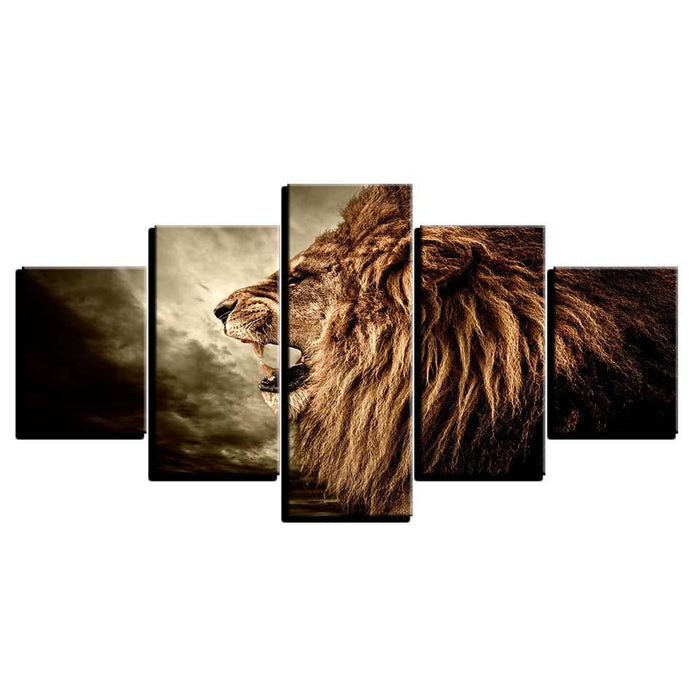 Lion Wild Animal Frame 5 Piece HD Multi Panel Canvas Wall Art Frame - Original Frame