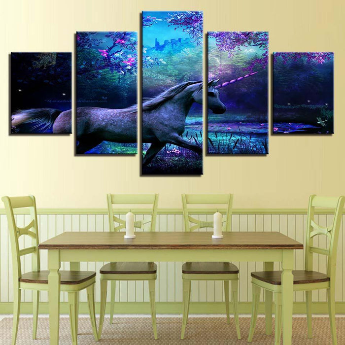 Unicorn Scenery 5 Piece HD Multi Panel Canvas Wall Art Frame - Original Frame