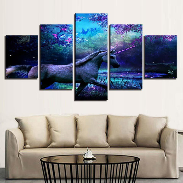 Unicorn Scenery 5 Piece HD Multi Panel Canvas Wall Art Frame - Original Frame