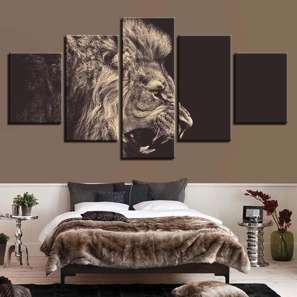 Fierce Lion 5 Piece HD Multi Panel Canvas Wall Art Frame - Original Frame