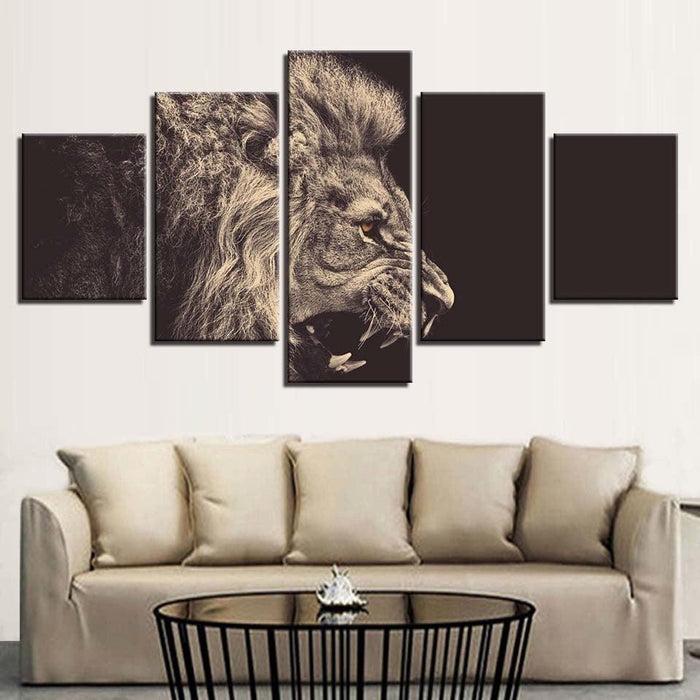 Fierce Lion 5 Piece HD Multi Panel Canvas Wall Art Frame - Original Frame