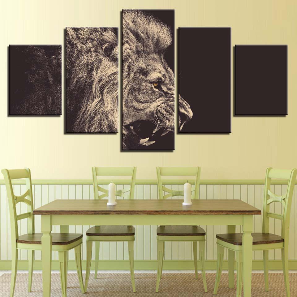 Fierce Lion 5 Piece HD Multi Panel Canvas Wall Art Frame - Original Frame