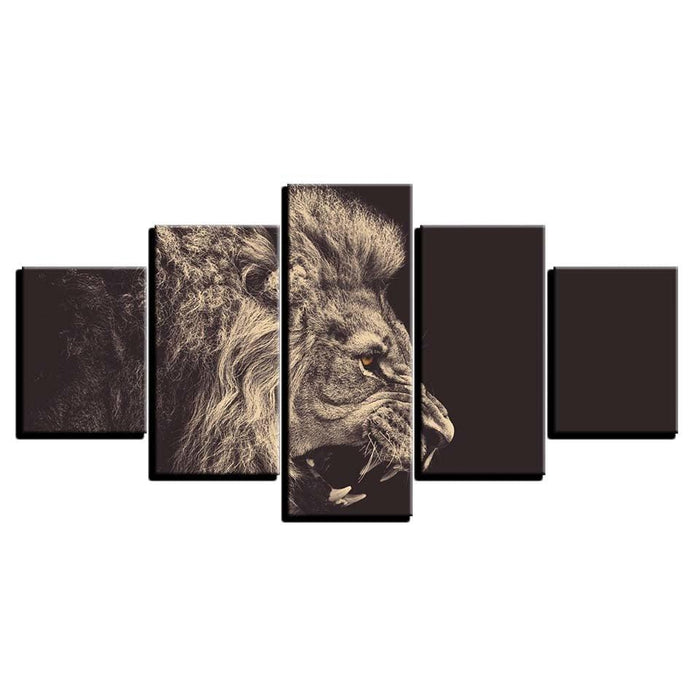 Fierce Lion 5 Piece HD Multi Panel Canvas Wall Art Frame - Original Frame