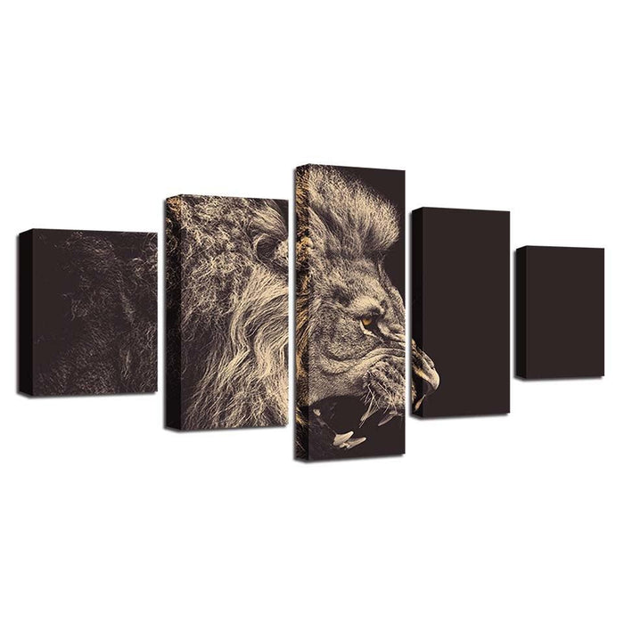 Fierce Lion 5 Piece HD Multi Panel Canvas Wall Art Frame - Original Frame