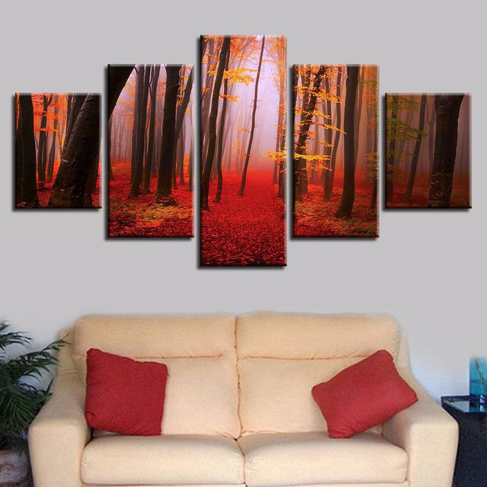 Autumn Forest 5 Piece HD Multi Panel Canvas Wall Art Frame - Original Frame