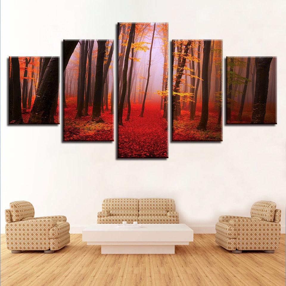 Autumn Forest 5 Piece HD Multi Panel Canvas Wall Art Frame - Original Frame