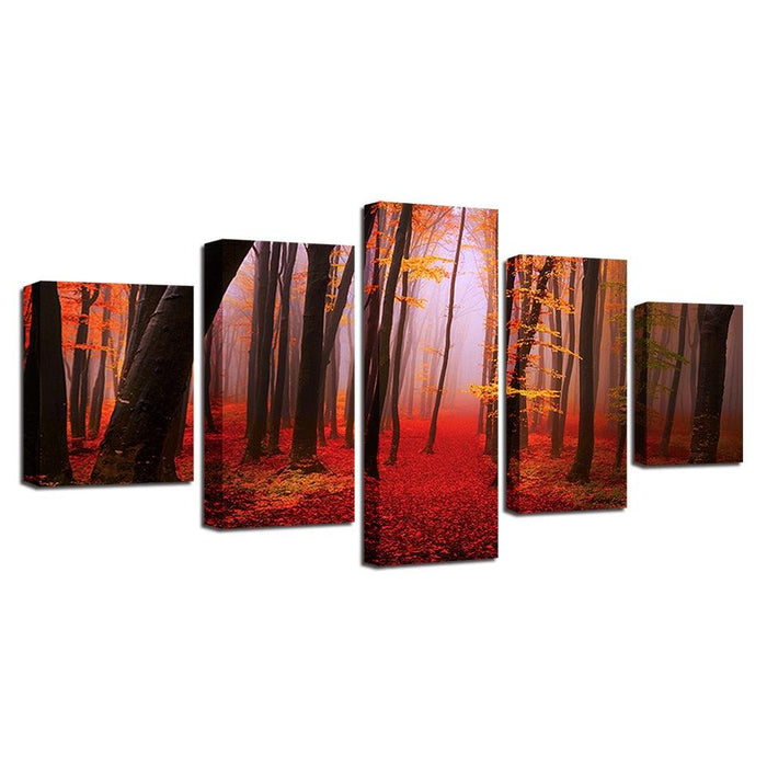 Autumn Forest 5 Piece HD Multi Panel Canvas Wall Art Frame - Original Frame