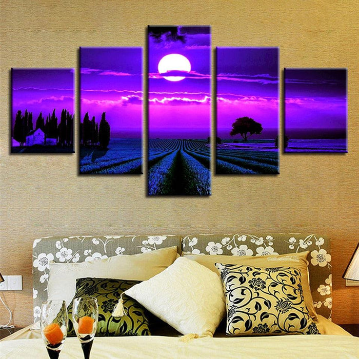 Purple Moon 5 Piece HD Multi Panel Canvas Wall Art - Original Frame