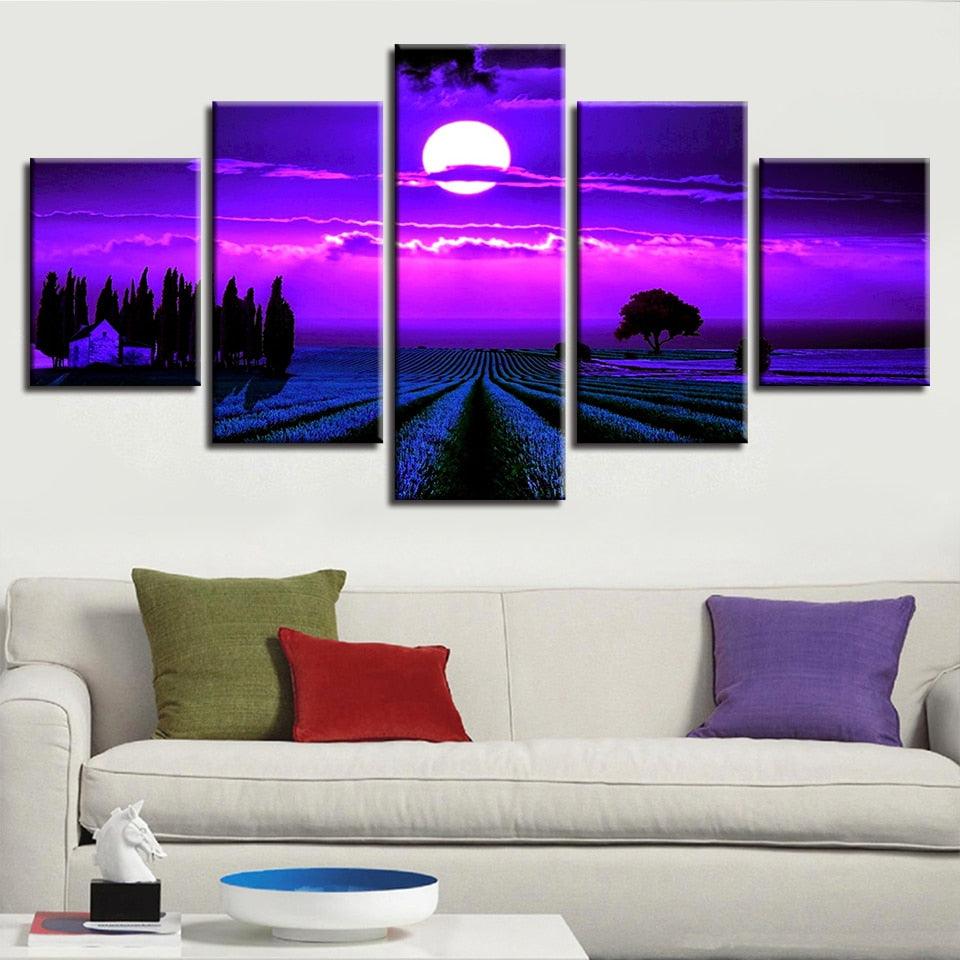 Purple Moon 5 Piece HD Multi Panel Canvas Wall Art - Original Frame