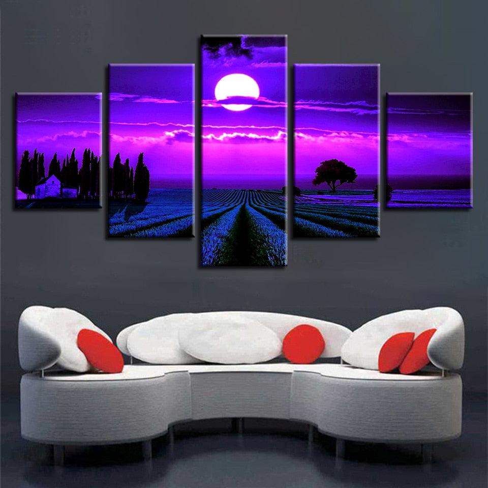 Purple Moon 5 Piece HD Multi Panel Canvas Wall Art - Original Frame