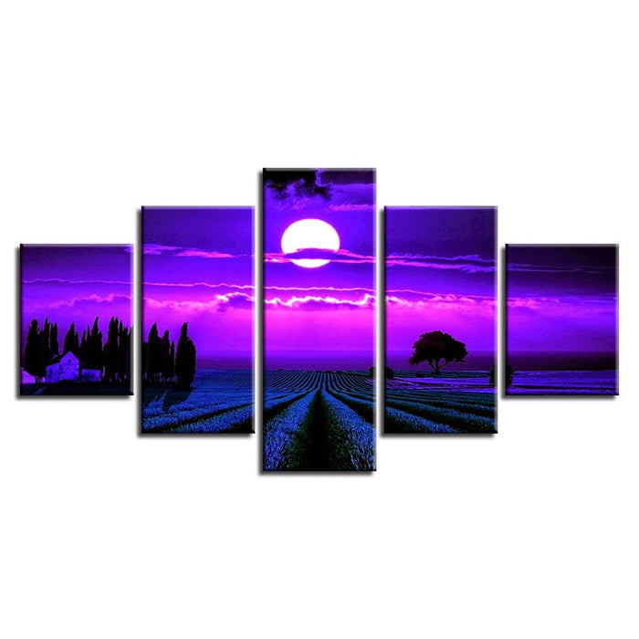 Purple Moon 5 Piece HD Multi Panel Canvas Wall Art - Original Frame