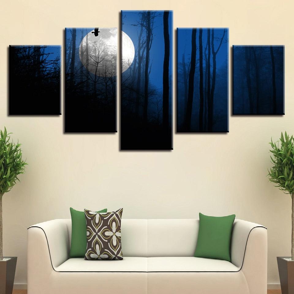 Forest Moon Landscape 5 Piece HD Multi Panel Canvas Wall Art Frame - Original Frame