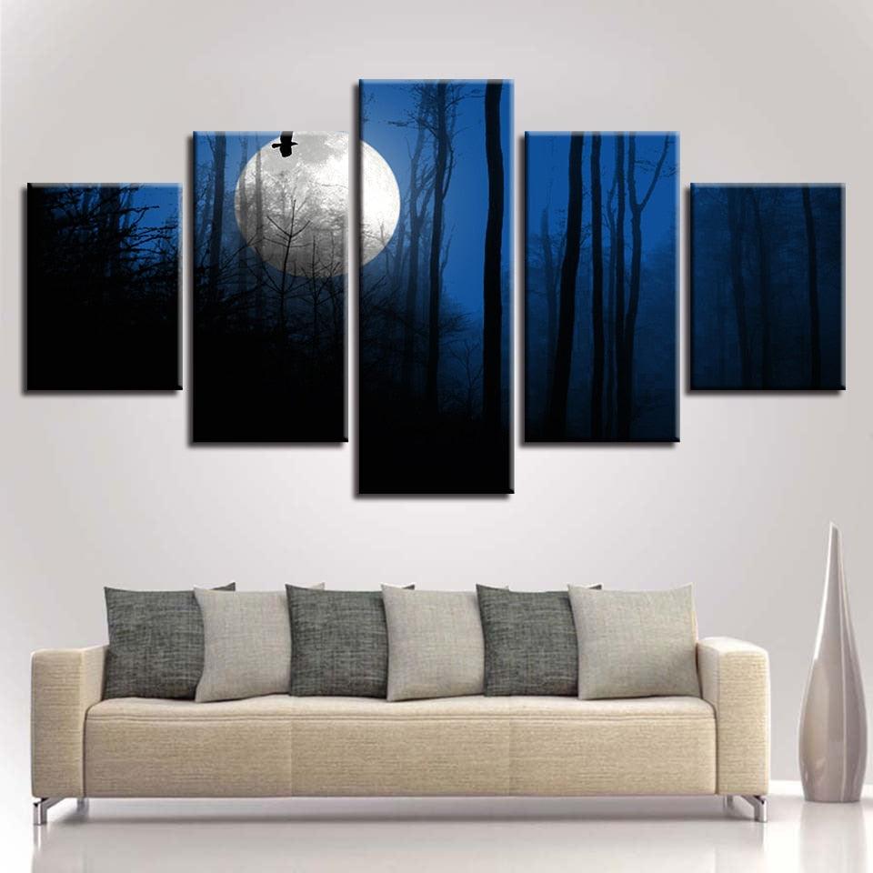 Forest Moon Landscape 5 Piece HD Multi Panel Canvas Wall Art Frame - Original Frame