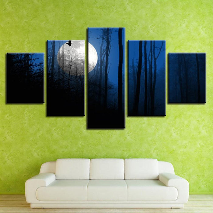 Forest Moon Landscape 5 Piece HD Multi Panel Canvas Wall Art Frame - Original Frame