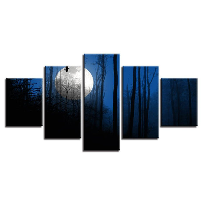 Forest Moon Landscape 5 Piece HD Multi Panel Canvas Wall Art Frame - Original Frame