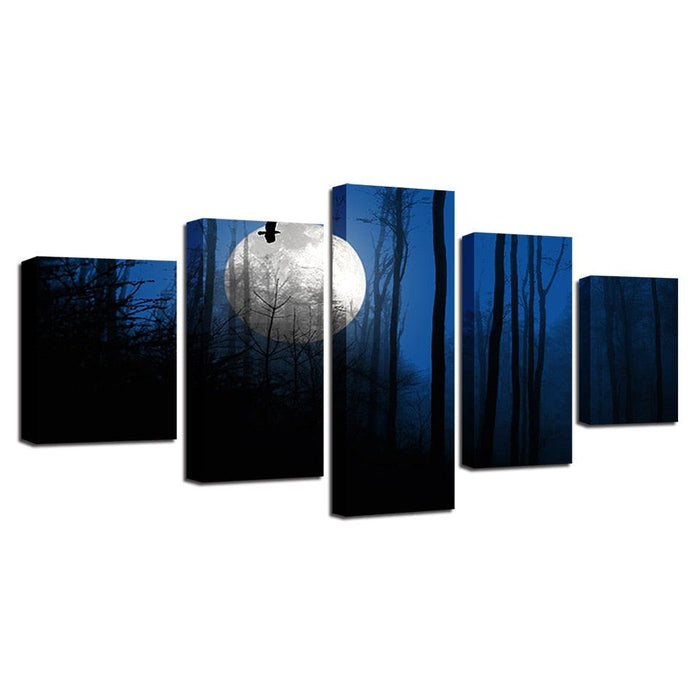 Forest Moon Landscape 5 Piece HD Multi Panel Canvas Wall Art Frame - Original Frame