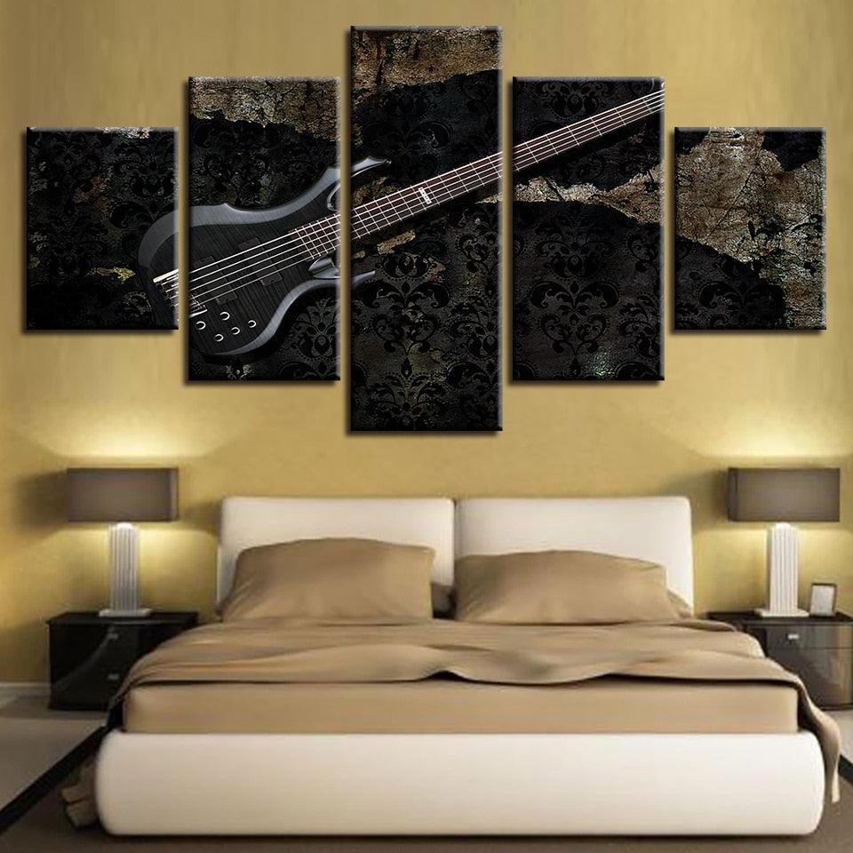 Black Electric Guitar 5 Piece HD Multi Panel Canvas Wall Art Frame - Original Frame